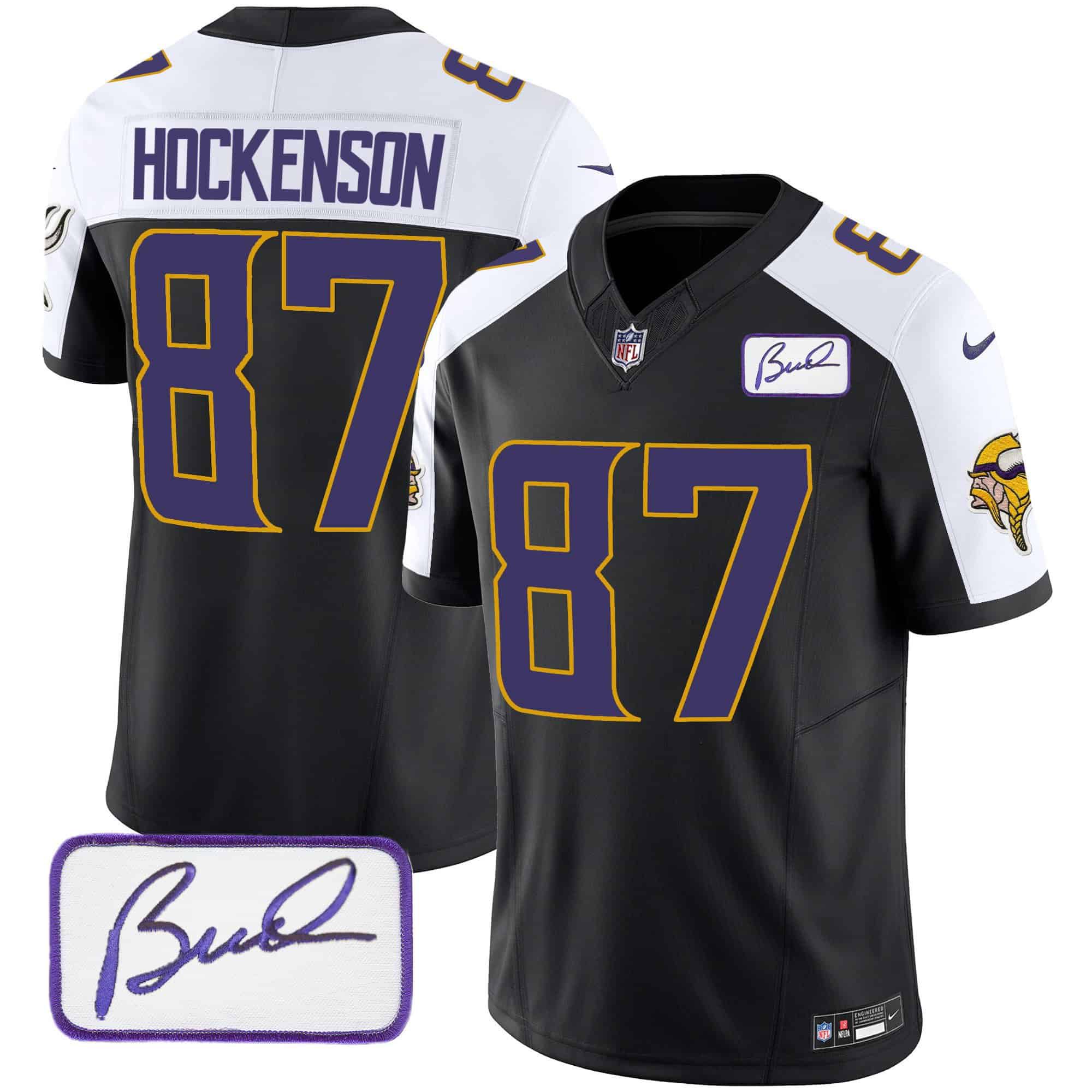 Men Minnesota Vikings 87 Hockenson Black 2024 Nike Bud Grant Patch Classic Limited NFL Jersey style 1